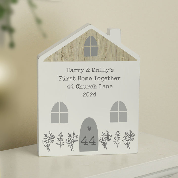 Personalised Grey Wooden House Ornament - part of the Gifts Finder Personalised Ornaments & Keepsakes collection