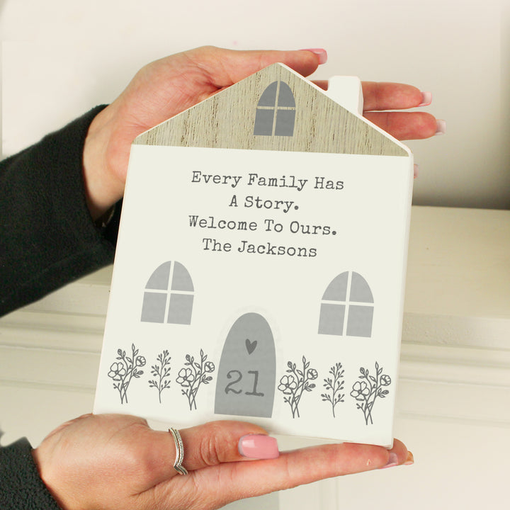 Personalised Grey Wooden House Ornament - part of the Gifts Finder Personalised Ornaments & Keepsakes collection