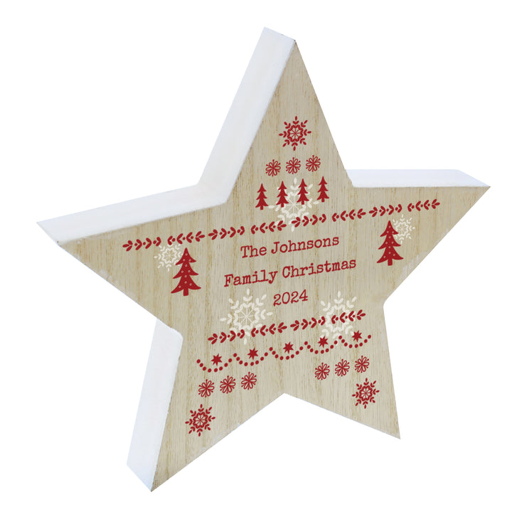 Buy Personalised Christmas Fair Isle Wooden Star Ornament available now at www.giftsfinder.co.uk