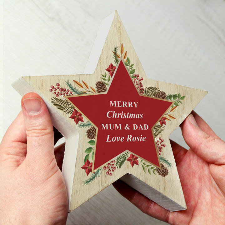 Buy Personalised Christmas Wreath Wooden Star Ornament available now at www.giftsfinder.co.uk