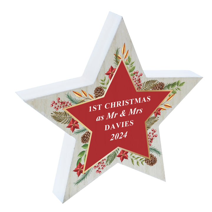 Buy Personalised Christmas Wreath Wooden Star Ornament available now at www.giftsfinder.co.uk