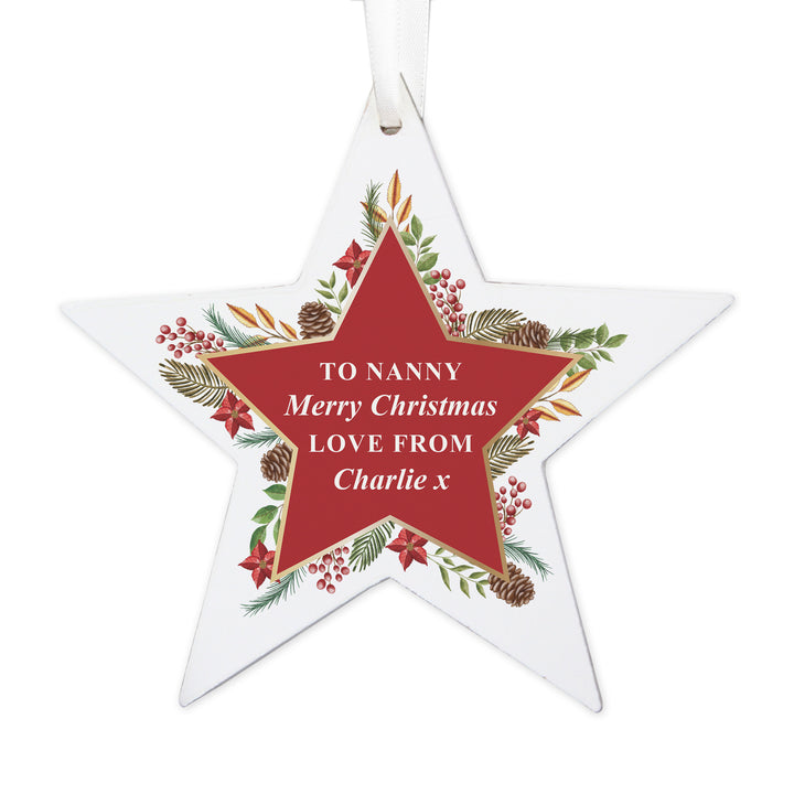 Buy Personalised Christmas Wreath Wooden Star Decoration available now at www.giftsfinder.co.uk