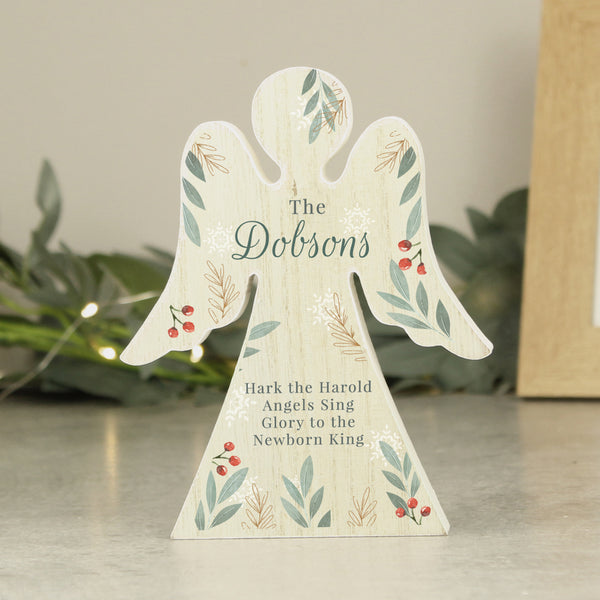 Buy Personalised Christmas Foliage Wooden Angel Ornament available now at www.giftsfinder.co.uk