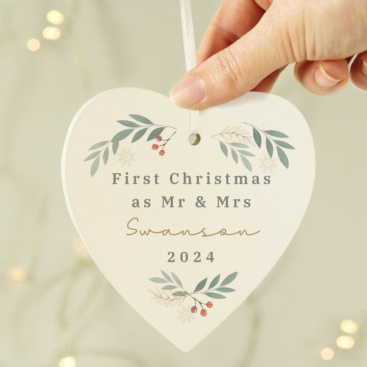 Buy Personalised Christmas Foliage Hanging Heart Decoration available now at www.giftsfinder.co.uk