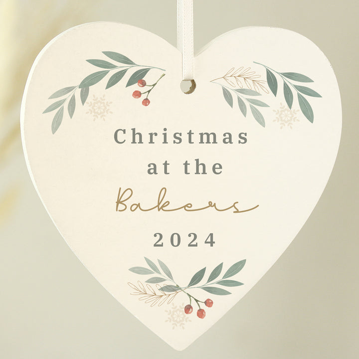 Buy Personalised Christmas Foliage Hanging Heart Decoration available now at www.giftsfinder.co.uk