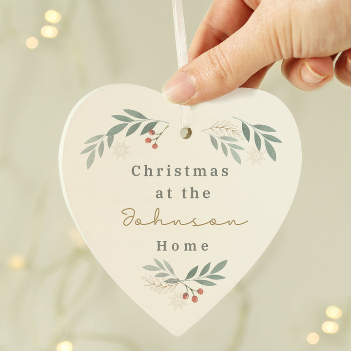 Buy Personalised Christmas Foliage Hanging Heart Decoration available now at www.giftsfinder.co.uk