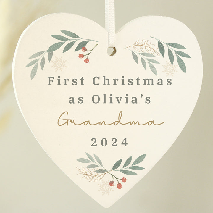 Buy Personalised Christmas Foliage Hanging Heart Decoration available now at www.giftsfinder.co.uk