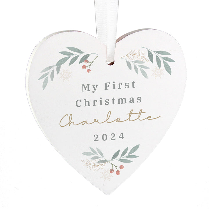 Buy Personalised Christmas Foliage Hanging Heart Decoration available now at www.giftsfinder.co.uk