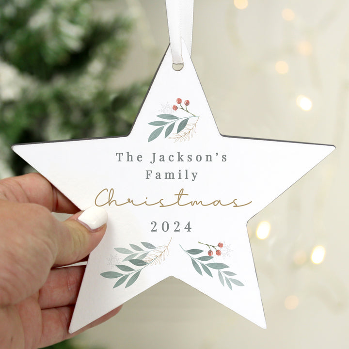 Buy Personalised Christmas Foliage Hanging Star Decoration available now at www.giftsfinder.co.uk