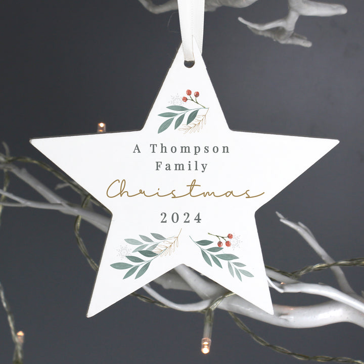 Buy Personalised Christmas Foliage Hanging Star Decoration available now at www.giftsfinder.co.uk