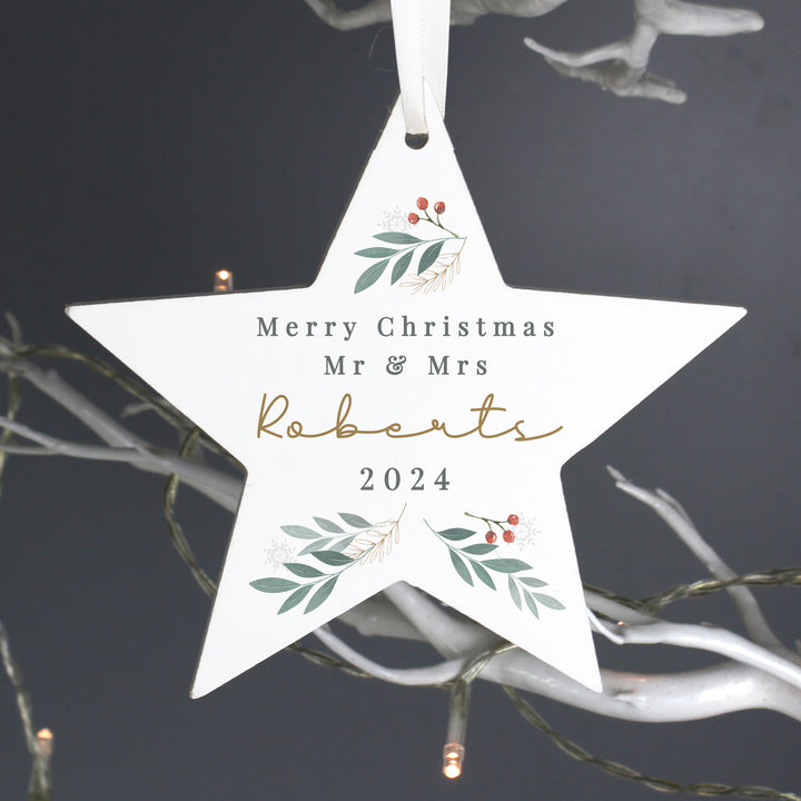 Buy Personalised Christmas Foliage Hanging Star Decoration available now at www.giftsfinder.co.uk