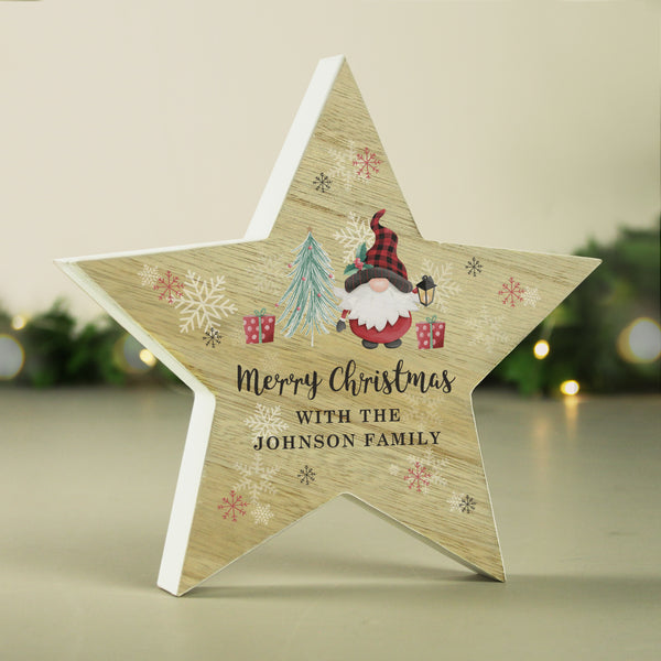 Buy Personalised Gonk Christmas Wooden Star Ornament available now at www.giftsfinder.co.uk