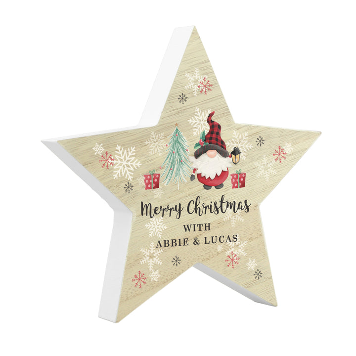 Buy Personalised Gonk Christmas Wooden Star Ornament available now at www.giftsfinder.co.uk