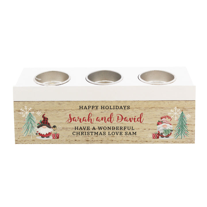 Buy Personalised Christmas Gonk Triple Tea Light Box available now at www.giftsfinder.co.uk