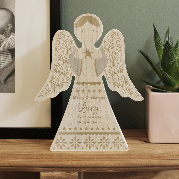 Buy Personalised Christmas Angel Wooden Ornament available now at www.giftsfinder.co.uk