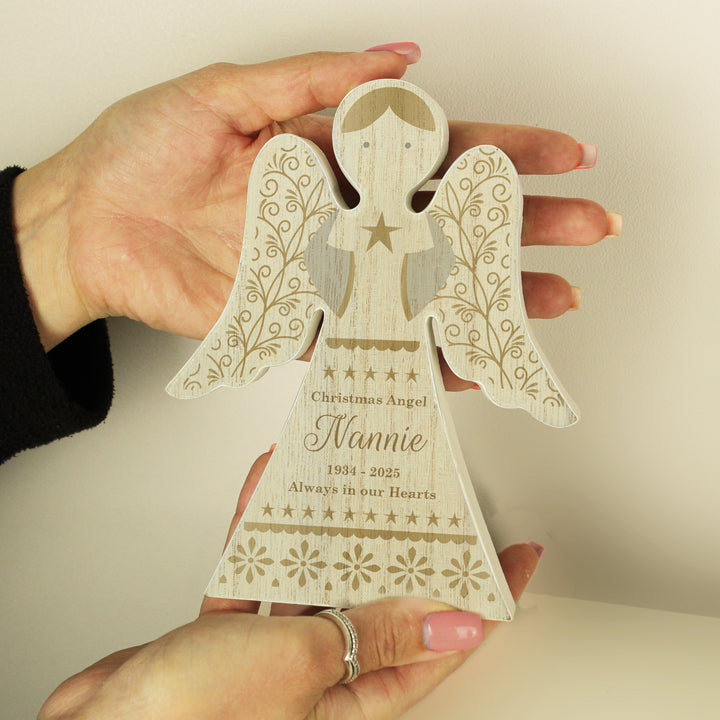 Buy Personalised Christmas Angel Wooden Ornament available now at www.giftsfinder.co.uk