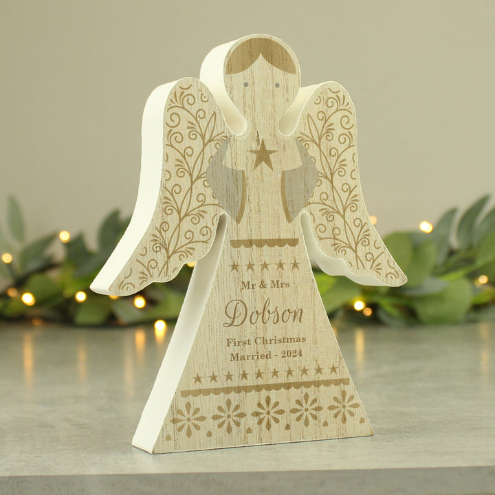 Buy Personalised Christmas Angel Wooden Ornament available now at www.giftsfinder.co.uk