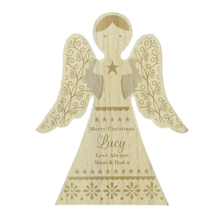 Buy Personalised Christmas Angel Wooden Ornament available now at www.giftsfinder.co.uk