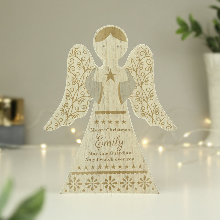 Buy Personalised Christmas Angel Wooden Ornament available now at www.giftsfinder.co.uk