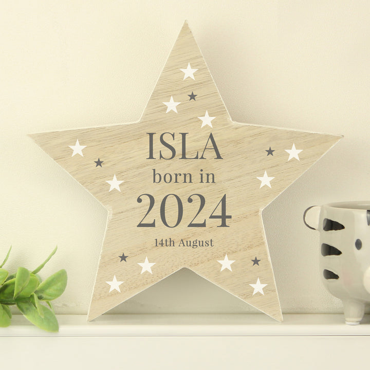 Buy Personalised Born In Wooden Star Ornament available now at www.giftsfinder.co.uk