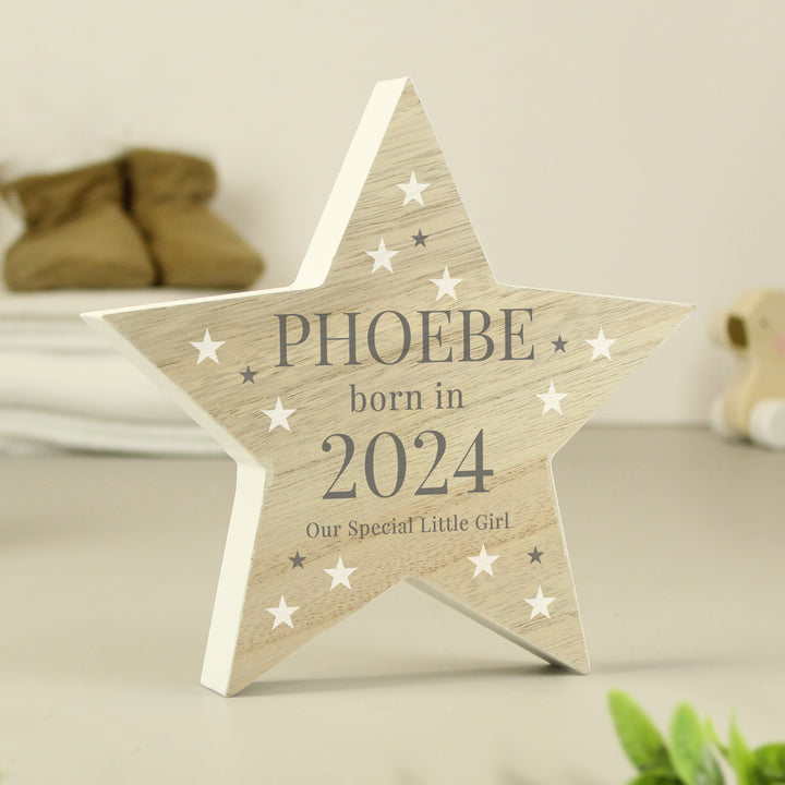 Buy Personalised Born In Wooden Star Ornament available now at www.giftsfinder.co.uk