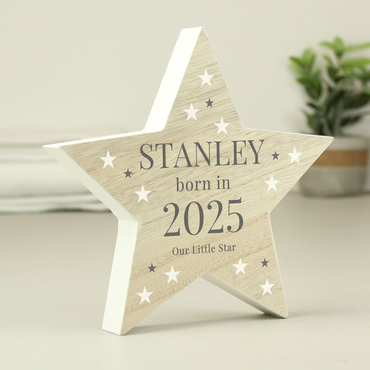 Buy Personalised Born In Wooden Star Ornament available now at www.giftsfinder.co.uk