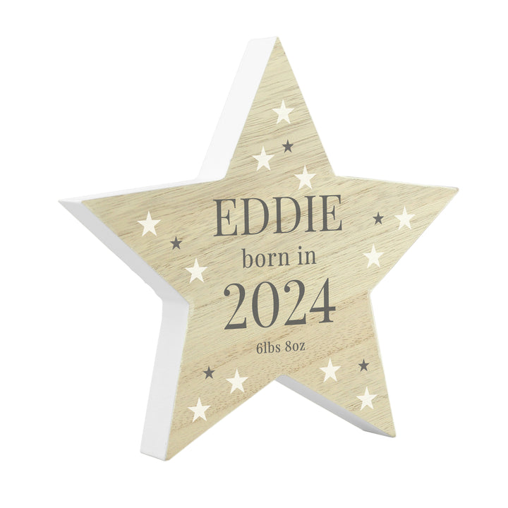 Buy Personalised Born In Wooden Star Ornament available now at www.giftsfinder.co.uk