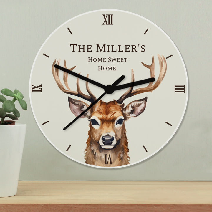 Personalised Watercolour Stag Wooden Clock