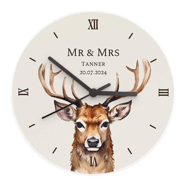 Personalised Watercolour Stag Wooden Clock