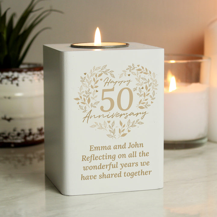 Buy Personalised 50th Golden Wedding Anniversary Tea Light Holder available now at www.giftsfinder.co.uk