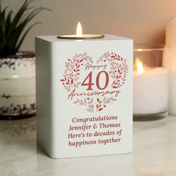 Buy Personalised 40th Ruby Wedding Anniversary Tea Light Holder available now at www.giftsfinder.co.uk