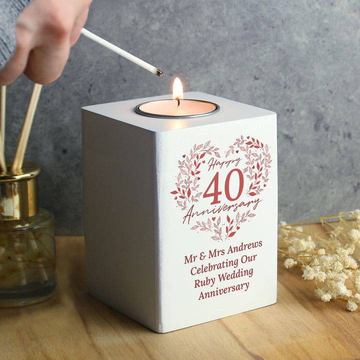 Buy Personalised 40th Ruby Wedding Anniversary Tea Light Holder available now at www.giftsfinder.co.uk