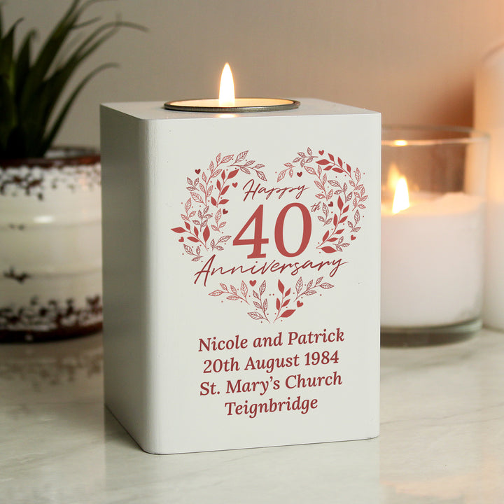 Buy Personalised 40th Ruby Wedding Anniversary Tea Light Holder available now at www.giftsfinder.co.uk