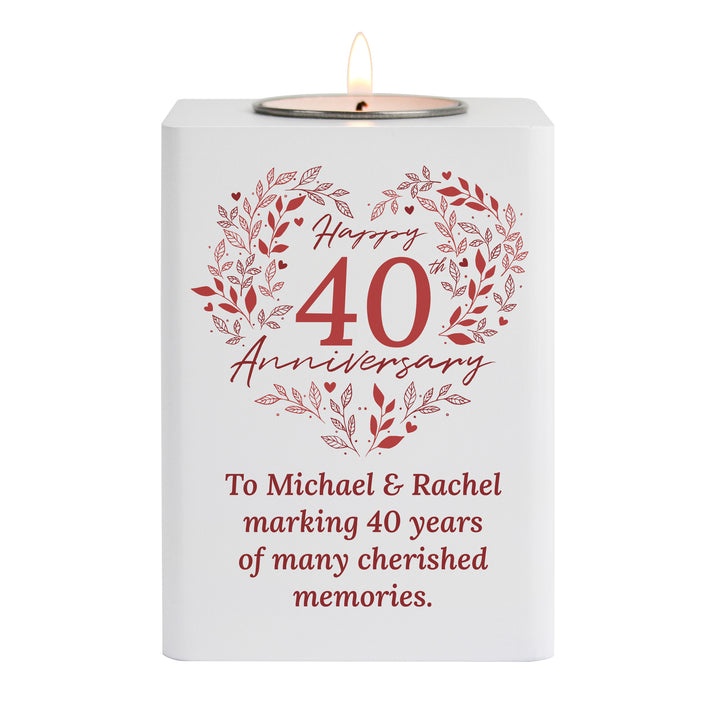 Buy Personalised 40th Ruby Wedding Anniversary Tea Light Holder available now at www.giftsfinder.co.uk