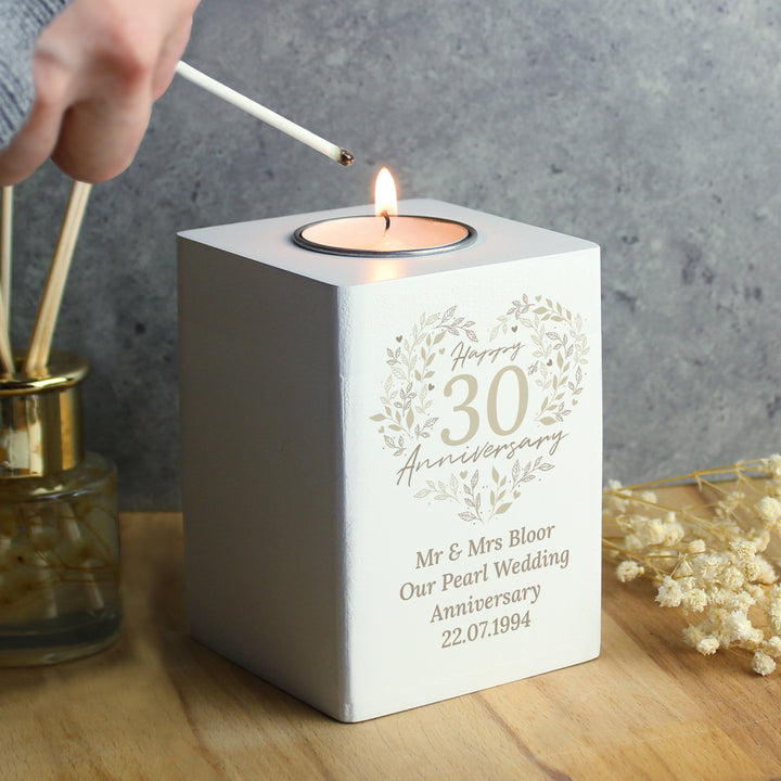 Buy Personalised 30th Pearl Wedding Anniversary Tea Light Holder available now at www.giftsfinder.co.uk