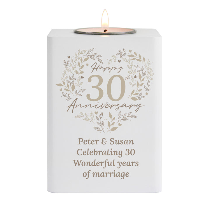 Buy Personalised 30th Pearl Wedding Anniversary Tea Light Holder available now at www.giftsfinder.co.uk