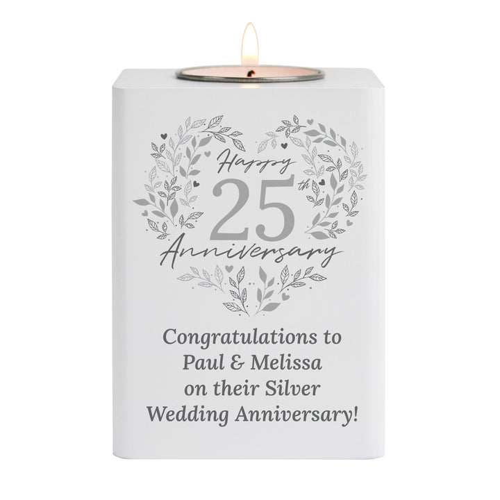 Buy Personalised 25th Silver Wedding Anniversary Tea Light Holder available now at www.giftsfinder.co.uk