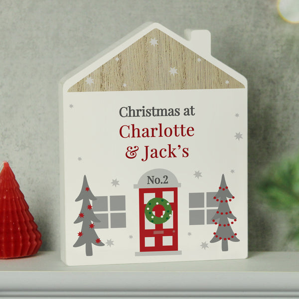 Personalised Christmas Wooden House Ornament - part of the Gifts Finder Personalised Ornaments & Keepsakes collection