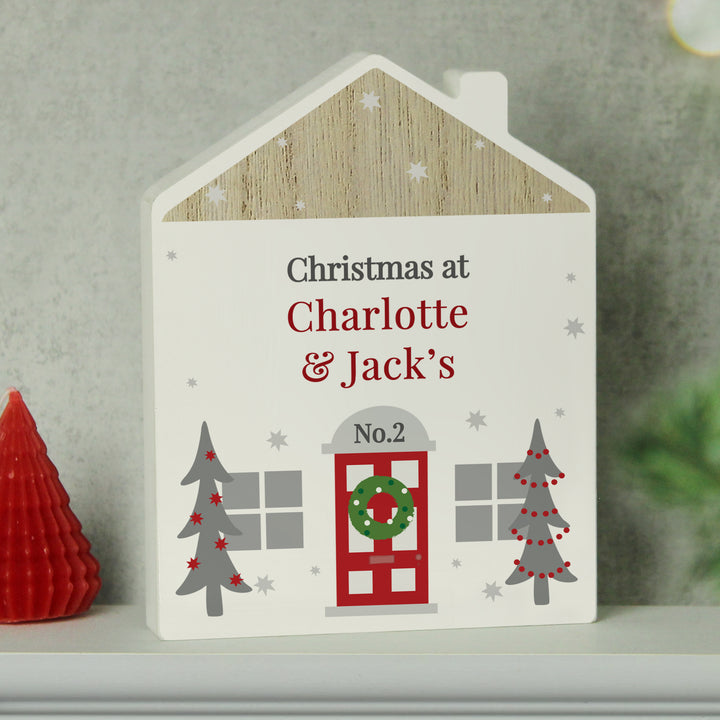 Personalised Christmas Wooden House Ornament - part of the Gifts Finder Personalised Ornaments & Keepsakes collection