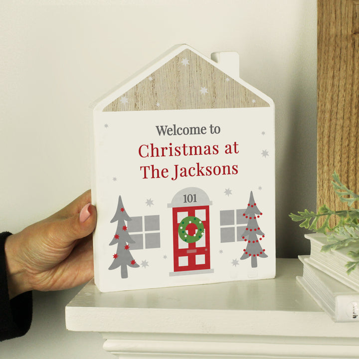 Personalised Christmas Wooden House Ornament - part of the Gifts Finder Personalised Ornaments & Keepsakes collection