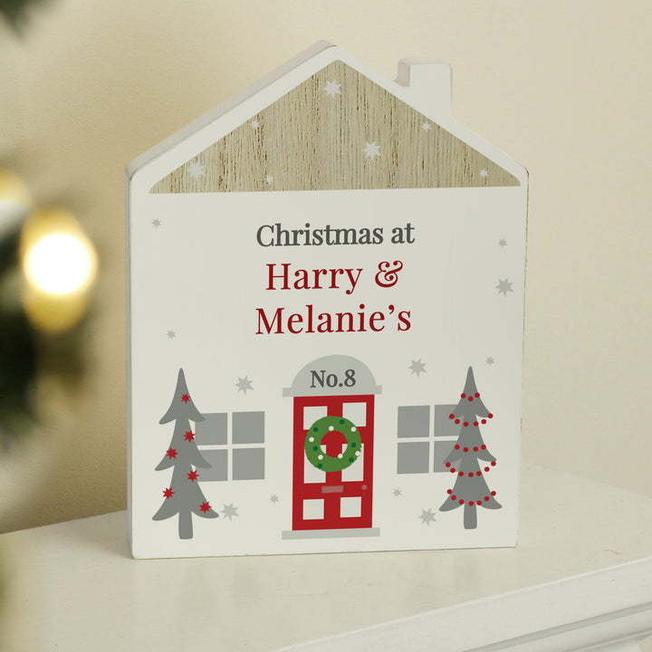 Personalised Christmas Wooden House Ornament - part of the Gifts Finder Personalised Ornaments & Keepsakes collection