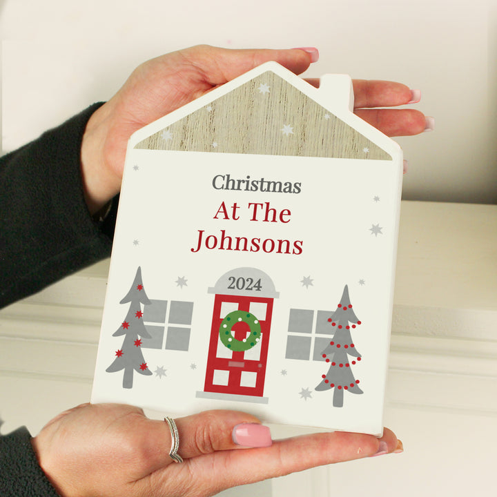 Personalised Christmas Wooden House Ornament - part of the Gifts Finder Personalised Ornaments & Keepsakes collection