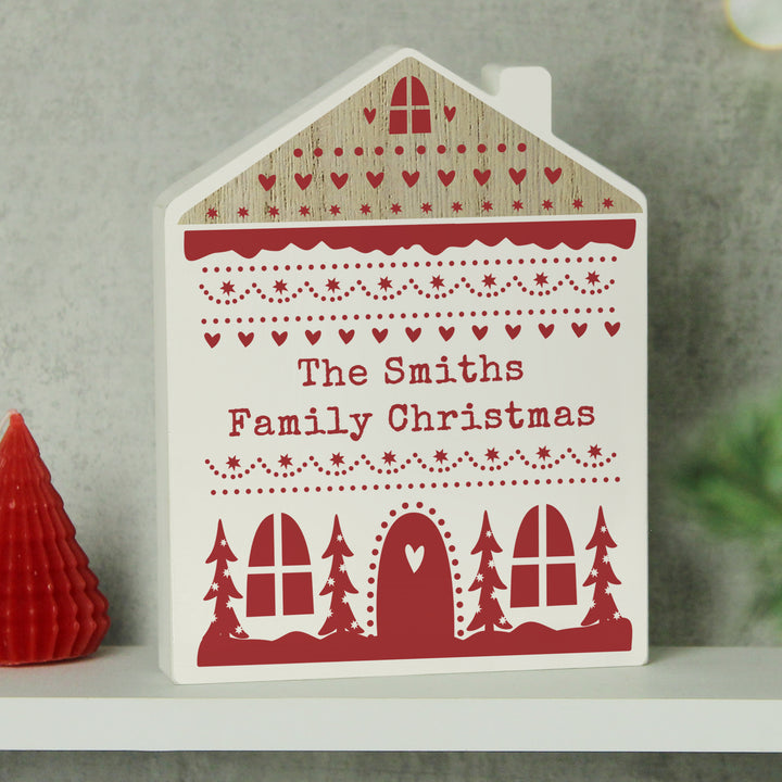 Personalised Christmas Fair Isle Wooden House Ornament - part of the Gifts Finder Personalised Ornaments & Keepsakes collection