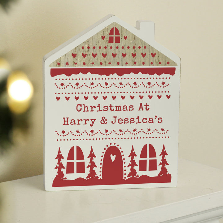 Personalised Christmas Fair Isle Wooden House Ornament - part of the Gifts Finder Personalised Ornaments & Keepsakes collection