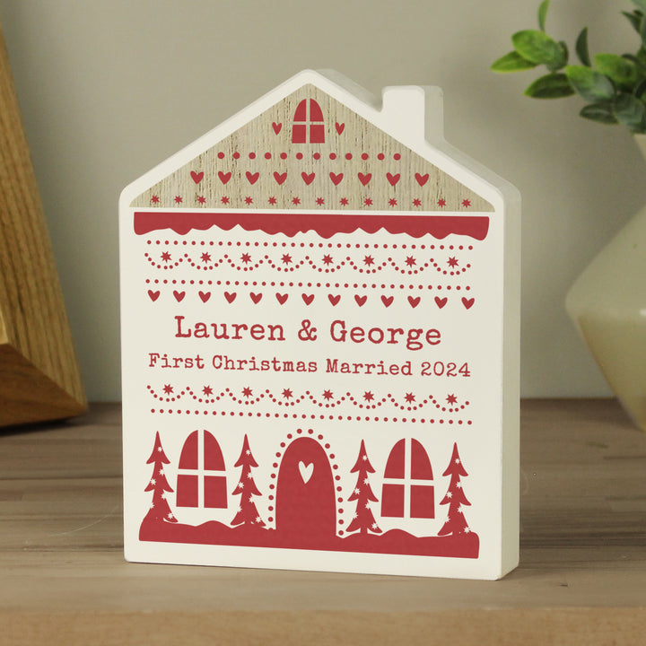 Personalised Christmas Fair Isle Wooden House Ornament - part of the Gifts Finder Personalised Ornaments & Keepsakes collection