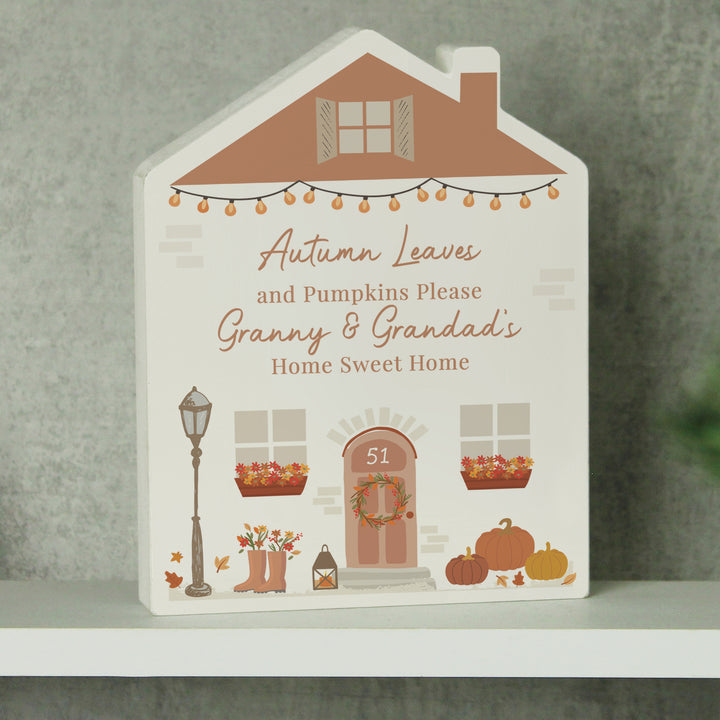 Personalised Autumnal Wooden House Ornament - part of the Gifts Finder Personalised Ornaments & Keepsakes collection