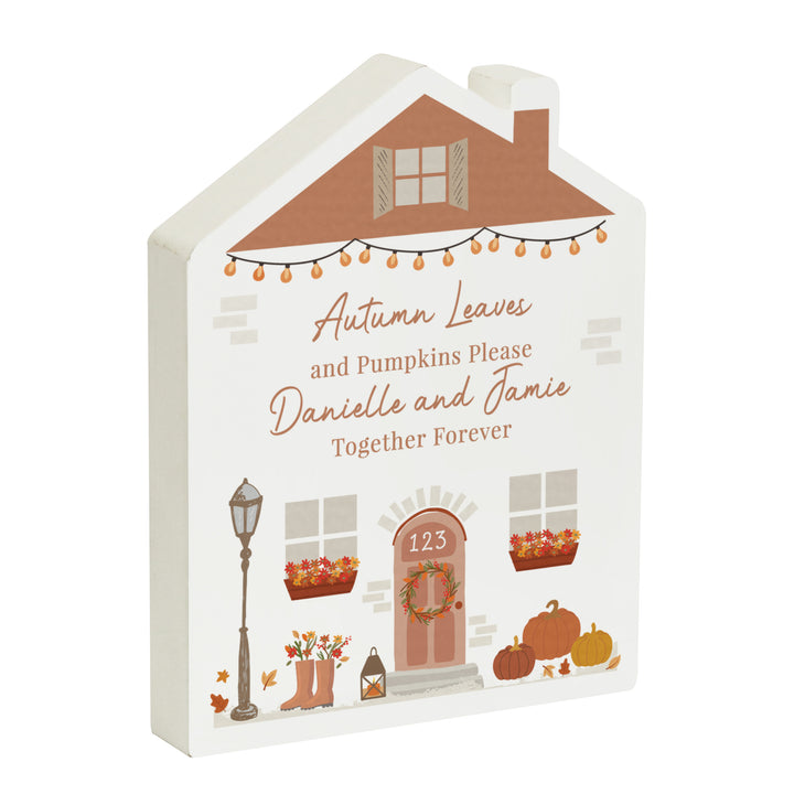 Personalised Autumnal Wooden House Ornament - part of the Gifts Finder Personalised Ornaments & Keepsakes collection