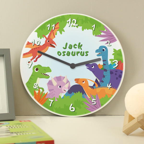 Personalised Dinosaur Wooden Childrens Clock - part of the Gifts Finder Personalised Wooden Clocks collection