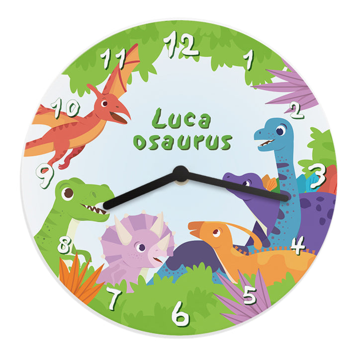 Personalised Dinosaur Wooden Childrens Clock - part of the Gifts Finder Personalised Wooden Clocks collection