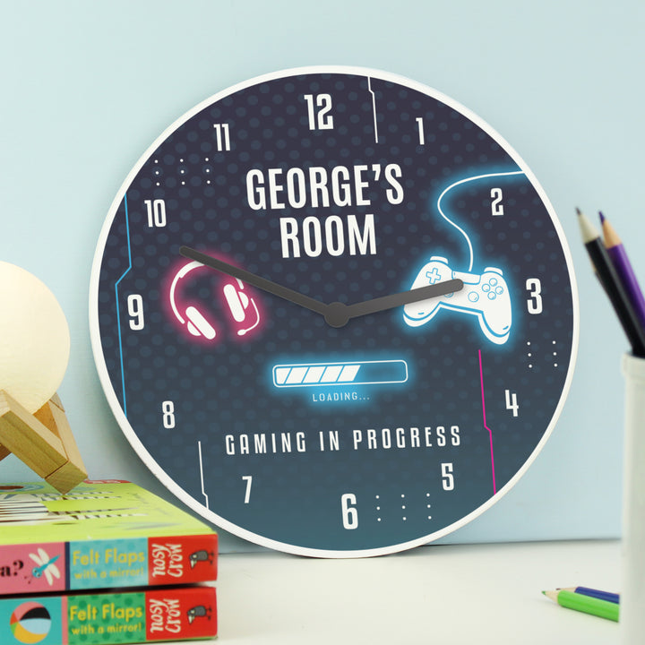 Personalised Gaming Wooden Childrens Clock - part of the Gifts Finder Personalised Wooden Clocks collection